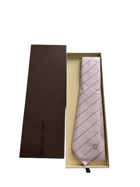 🚩steal Louis Vuitton Light Pink Diagonal Micro-Check Silk Tie